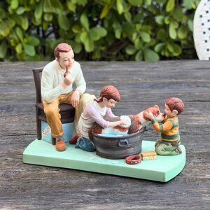 Limited Edition 1981 Norman Rockwell WASHING OUR DOG American Family Series Vtg.